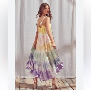 Storia Sea Breezy Tie Dye Maxi Dress With  Adjustable Tie Tassles Sz M
